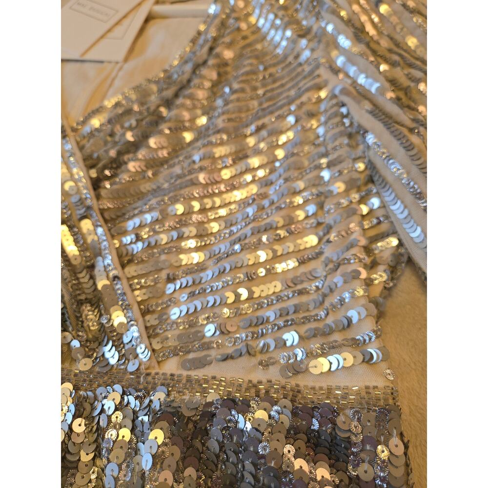 Sz 16 MAC DUGGAL Champagne and Silver 3/4 Sleeve Floor-length Sequin Gown - Picture 11 of 11